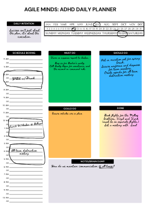 AGILE MINDS ADHD  DAILY PLANNER