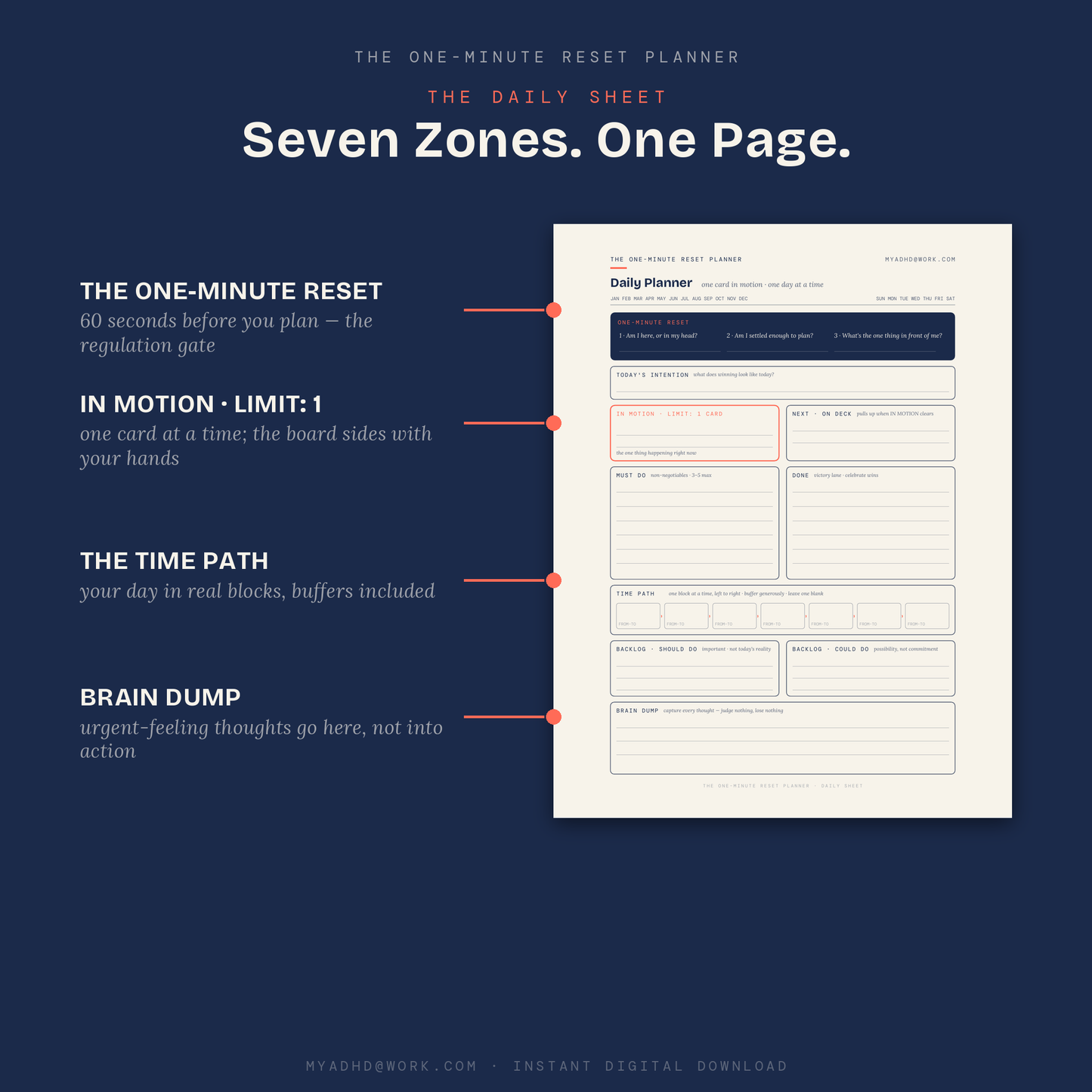 The One-Minute Reset Planner — ADHD Daily Planner & Guide for Professionals